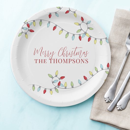 Merry kerst Cute Colorful String Lights Papieren Bordje