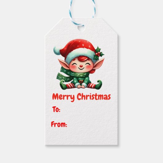 Merry kerst Cute Elf Cadeaulabel (Voorkant)
