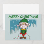 Merry kerst Cute Elf Feestdagenkaart (Voorkant / Achterkant)