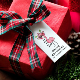 Merry kerst Cute Pink Girly Flamingo Modern Cadeaulabel