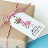 Merry kerst Cute Pink Girly Flamingo Modern Cadeaulabel