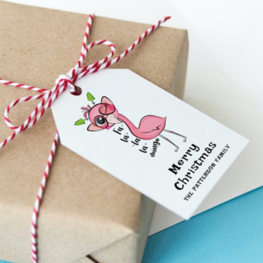 Merry kerst Cute Pink Girly Flamingo Modern Cadeaulabel