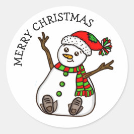 Merry kerst Cute Plump Snowman Ronde Sticker