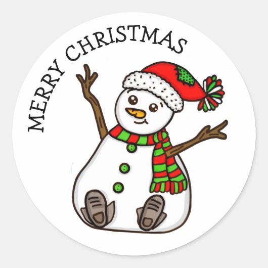 Merry kerst Cute Plump Snowman Ronde Sticker (Voorkant)
