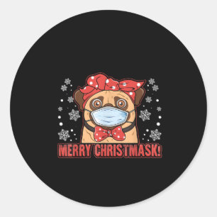Merry kerst Cute Pug Hondenras Furry Ronde Sticker