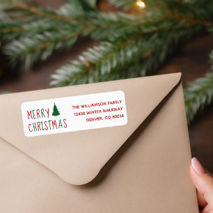 Merry kerst Cute Red Green Tree Return-adres Etiket