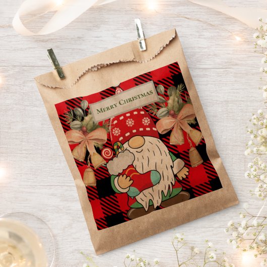 Merry kerst Cute Santa Red traditionele tartan Bedankzakje (Geknipt)