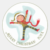 Merry kerst Cute Snow Angel Ronde Sticker (Voorkant)