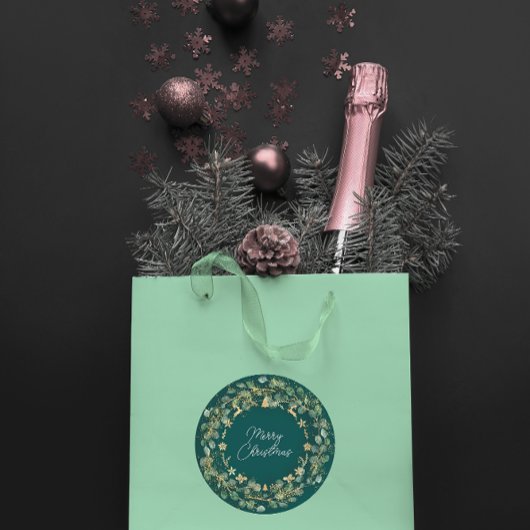 Merry kerst Deep Green Wreath Woodland Gold Ronde Sticker