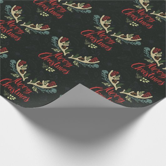 Merry kerst Deer Antlers Cadeaupapier (Hoek)