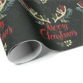 Merry kerst Deer Antlers Cadeaupapier (Rol Hoek)