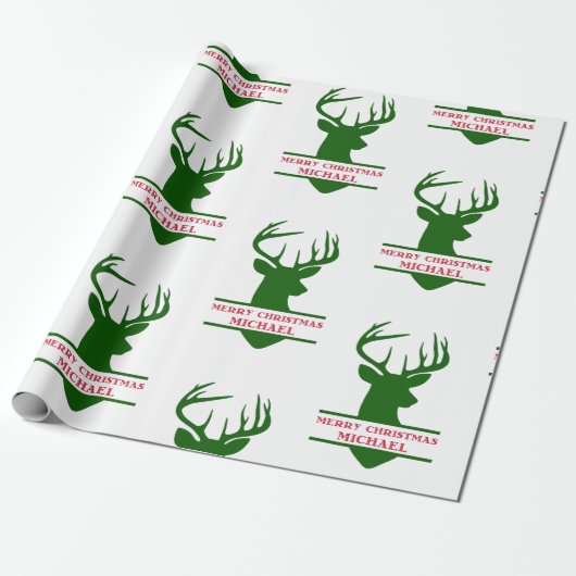Merry kerst Deer Wrapping Paper - Michael Cadeaupapier (Uitgerold)