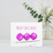 Merry kerst Drie Baubles Star Hot Pink White Feestdagenkaart (Staand voorkant)
