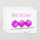 Merry kerst Drie Baubles Star Hot Pink White Feestdagenkaart (Voorkant / Achterkant)