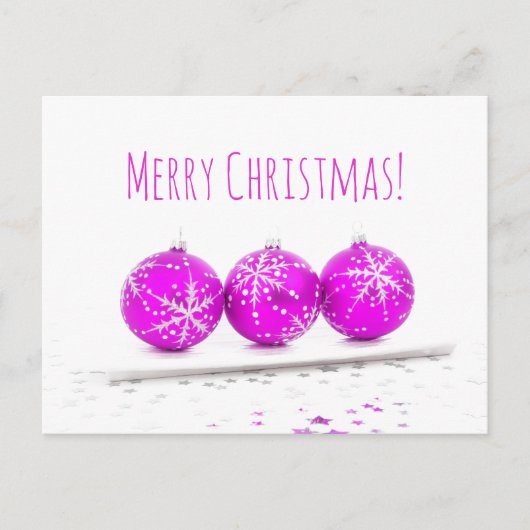 Merry kerst Drie Baubles Star Hot Pink White Feestdagenkaart (Voorkant)
