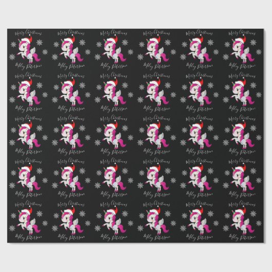 Merry-kerst-eenhoorn en sneeuwvlokken op maat cadeaupapier (Vlak)