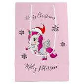 Merry-kerst-eenhoorn en sneeuwvlokken op maat medium cadeauzakje (Achterkant)