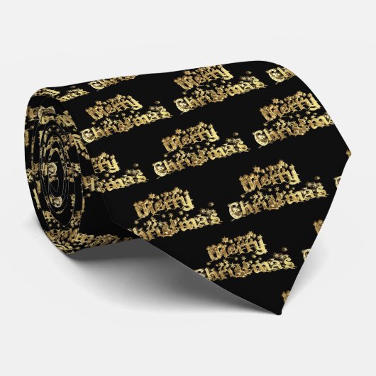Merry kerst Elegant Black Gold Star Typografie Stropdas (Opgerold)