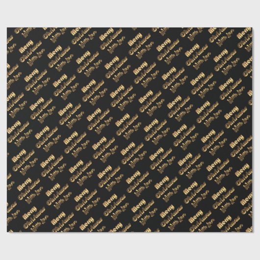 Merry kerst Elegant Black Gold Typografie Cadeaupapier (Vlak)