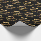 Merry kerst Elegant Black Gold Typografie Cadeaupapier (Hoek)