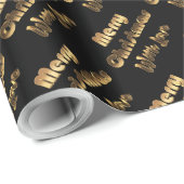 Merry kerst Elegant Black Gold Typografie Cadeaupapier (Rol Hoek)
