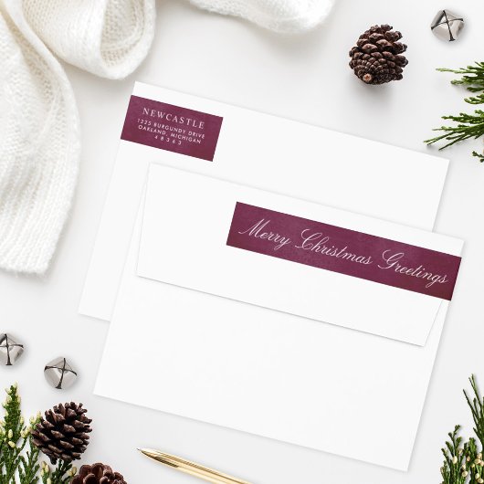 Merry kerst Elegant Burgundy Return Address