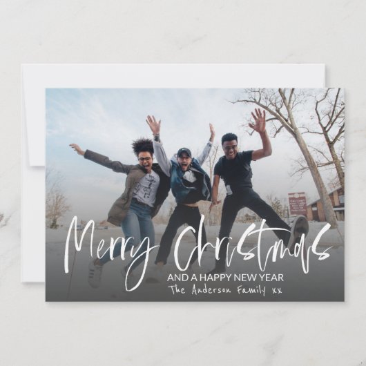 Merry kerst Elegant Calligrafie 1 Foto Feestdagenkaart (Voorkant)