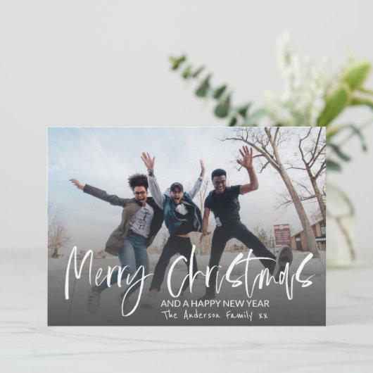 Merry kerst Elegant Calligrafie 1 Foto Feestdagenkaart (Staand voorkant)
