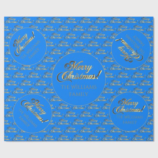 Merry kerst Elegant Cerulean Blue Gold Script Cadeaupapier (Vlak)