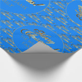 Merry kerst Elegant Cerulean Blue Gold Script Cadeaupapier (Hoek)