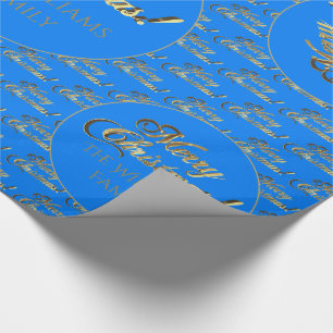 Merry kerst Elegant Cerulean Blue Gold Script Cadeaupapier