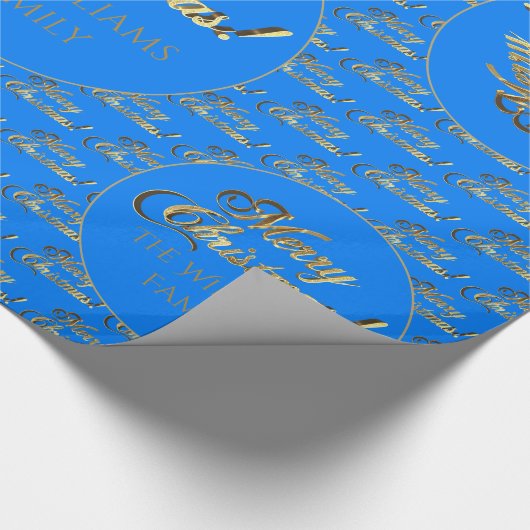 Merry kerst Elegant Cerulean Blue Gold Script Cadeaupapier (Hoek)