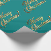 Merry kerst Elegant Faux Gold Script Blauwgroen Cadeaupapier (Hoek)