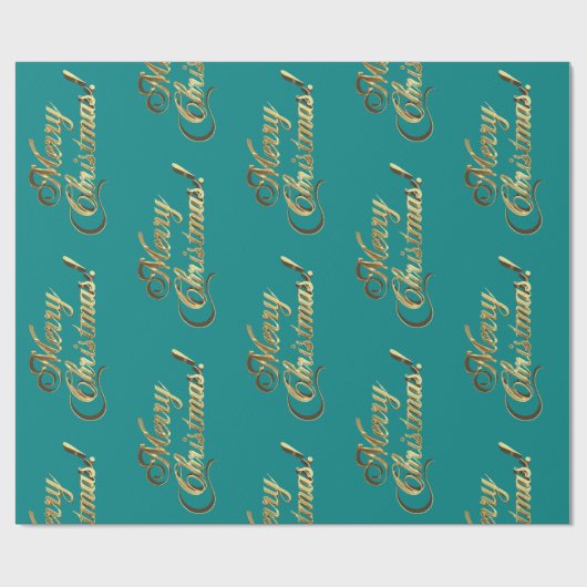 Merry kerst Elegant Faux Gold Script Blauwgroen Cadeaupapier (Vlak)