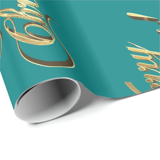 Merry kerst Elegant Faux Gold Script Blauwgroen Cadeaupapier (Rol Hoek)