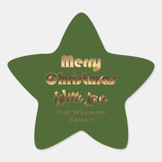 Merry kerst Elegant Faux Gold Typografie Green Ster Sticker (Voorkant)