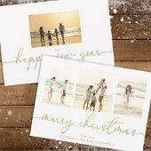 Merry kerst Elegant Gold Calligrafie 4 Foto Feestdagenkaart