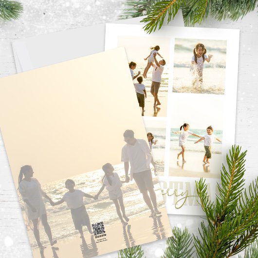 Merry kerst Elegant Gold Calligrafie 5 Foto Feestdagenkaart