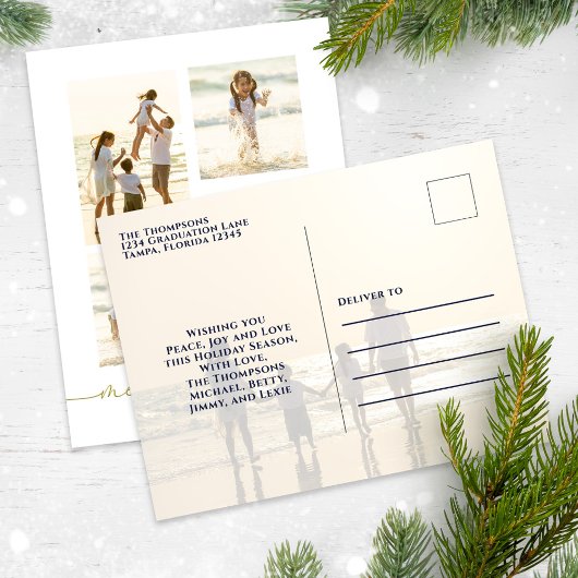 Merry kerst Elegant Gold Calligrafie 5 Foto Feestdagenkaart