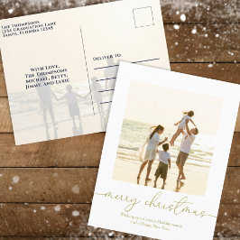 Merry kerst Elegant Gold Calligrafie Twee foto Feestdagenkaart