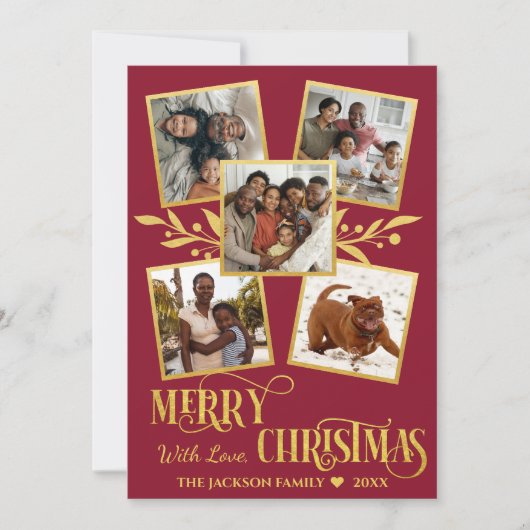 Merry kerst Elegant Gold Photo Collage   Feestdagenkaart (Voorkant)
