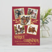 Merry kerst Elegant Gold Photo Collage   Feestdagenkaart (Staand voorkant)