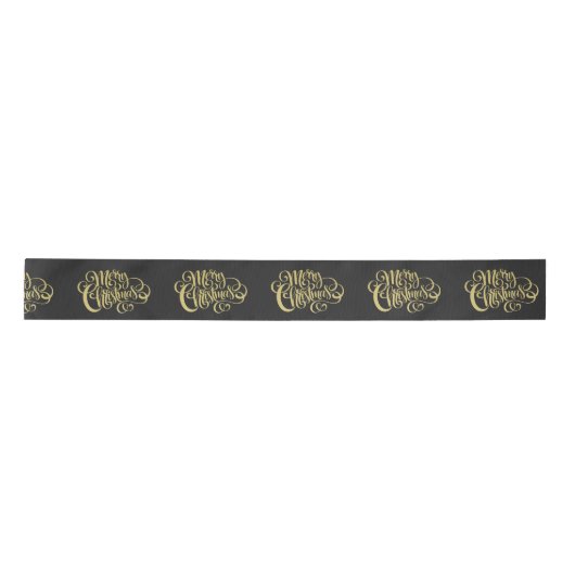 Merry kerst Elegant Gold Script Black Satijnen Lint (Voorkant)