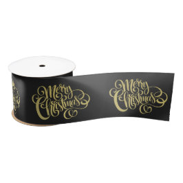 Merry kerst Elegant Gold Script Black Satijnen Lint