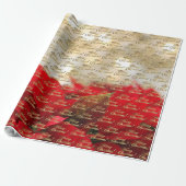 Merry kerst Elegant Gold Script Poinsettia Cadeaupapier (Uitgerold)