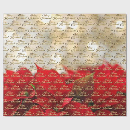 Merry kerst Elegant Gold Script Poinsettia Cadeaupapier (Vlak)