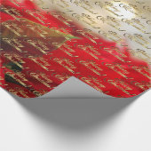 Merry kerst Elegant Gold Script Poinsettia Cadeaupapier (Hoek)