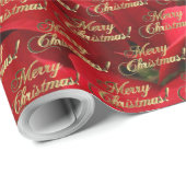 Merry kerst Elegant Gold Script Poinsettia Cadeaupapier (Rol Hoek)