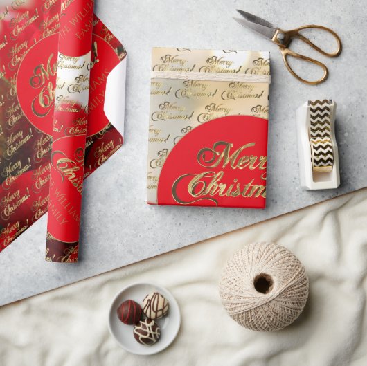 Merry kerst Elegant Gold Script Poinsettia Cadeaupapier (Crafts)