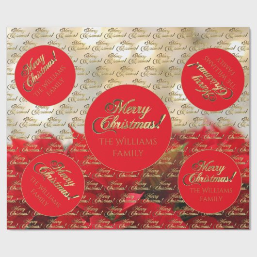 Merry kerst Elegant Gold Script Poinsettia Cadeaupapier (Vlak)